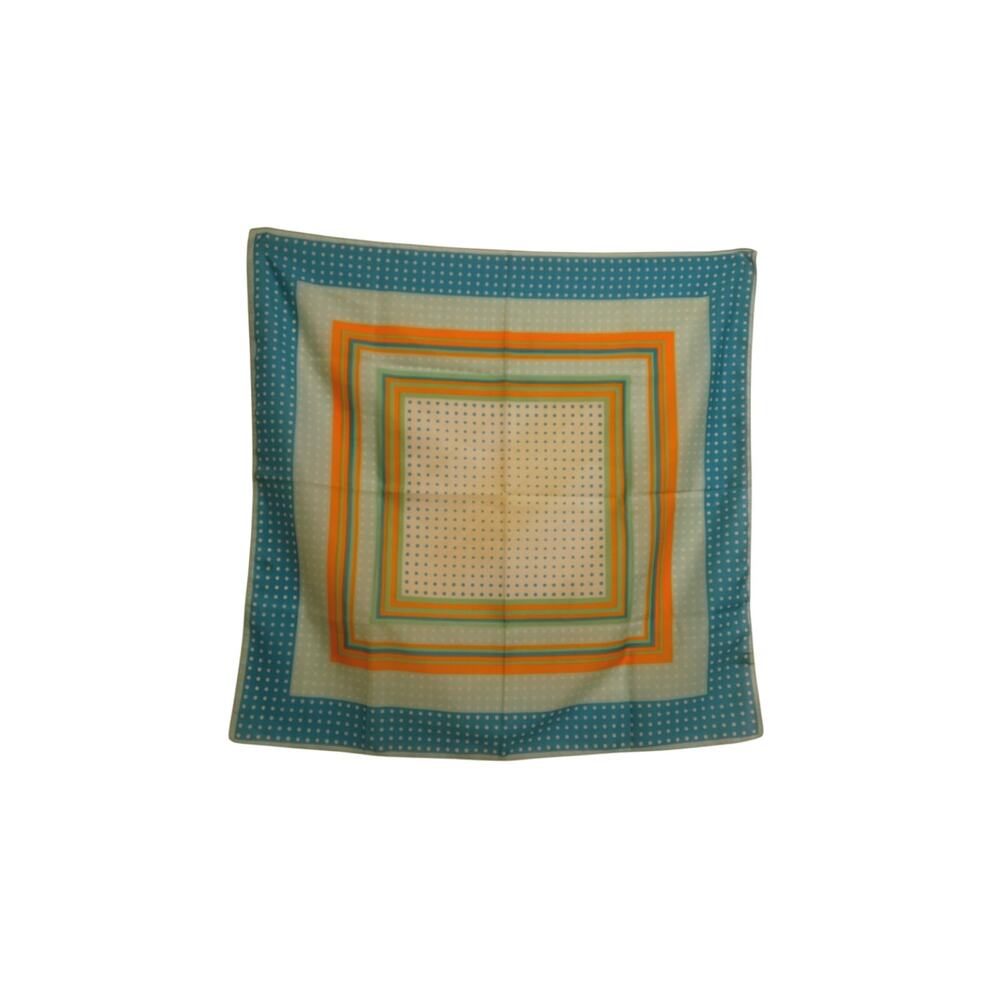 Vintage Morsly New York Silk Scarf Aqua Blue Polka Dot Stripe Mod 60s 70s
